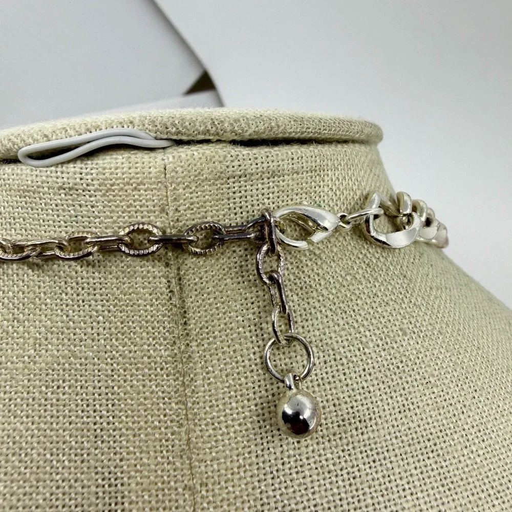 Silver Tone Ball Charm Fringe Chain Necklace Chunky Y2K Statement Jewelry Gift